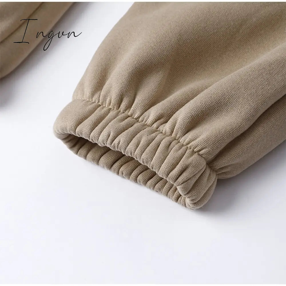 Ingvn - Fashion Casual Fleece Tracksuits Women Solid Warm 2 Piece Set Loose Hoodies And Sweatpants Suit Autumn Winter Sportswear Outfits