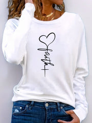 Faithful Favourite Crew Neck T-shirt - Women's Long Sleeve Casual Top for Spring & Fall - Soft, Comfortable, Relaxed Fit, Versatile Wardrobe Essential for Everyday Wear
