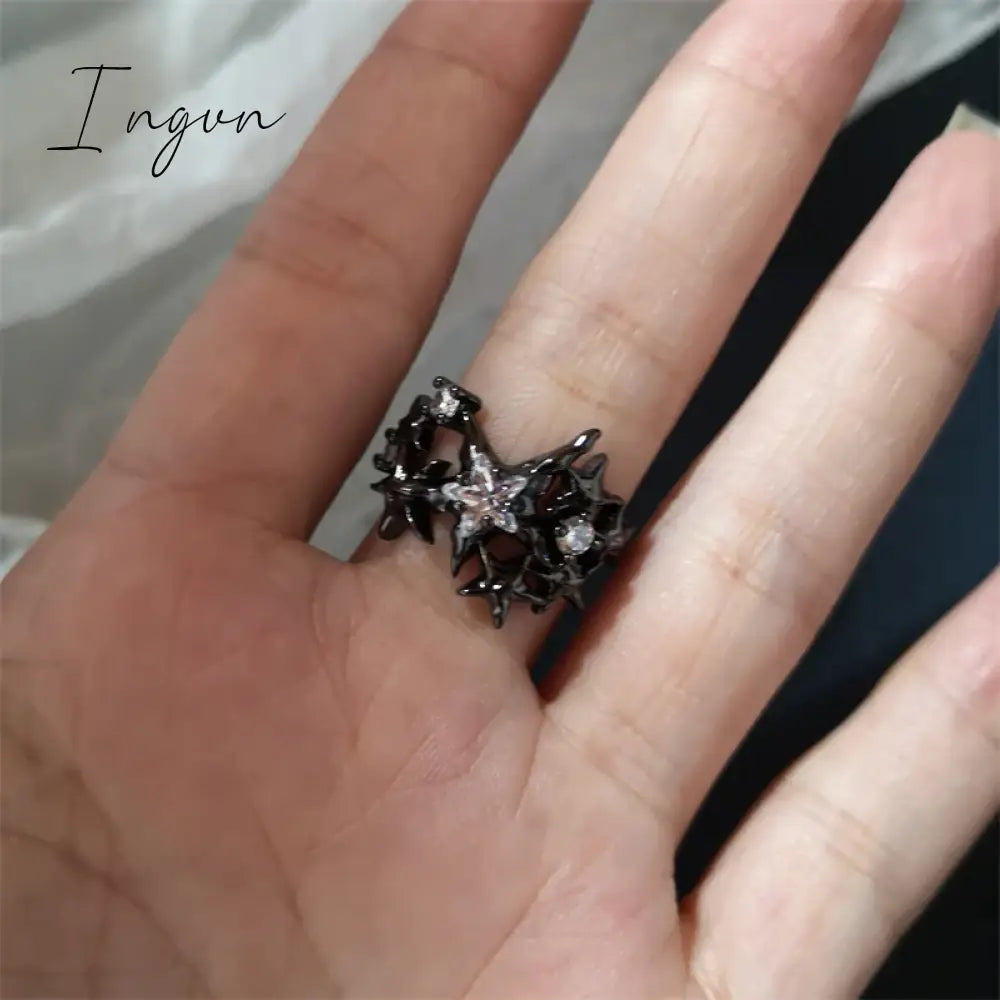 Fashion Gothic Animal Black Zircon Rings Y2K Star Crystal Opal Ring Goth Spider Butterfly Rings for Women Girl Aesthetic Jewelry