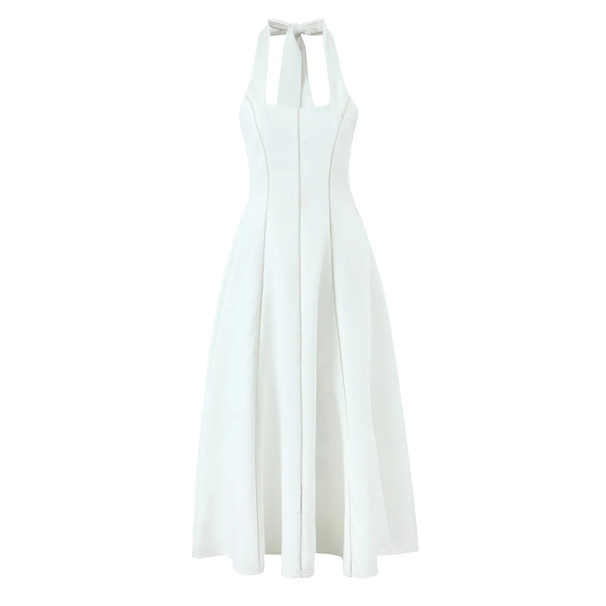 Vintage Elegant Black White Halter Midi Long Dresses Women A-line Slim Sexy Backless Dress Female Summer Party Robe