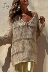 Ingvn - Casual Solid Weave V Neck Tops
