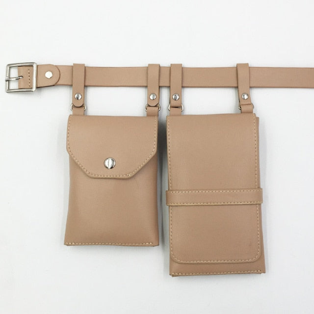 2 Piece Women's Belt Bag Luxury Designer Tactical Waist Bags Female Leather Flap Fanny Pack Shoulder Crossbody Chest Bag Purse