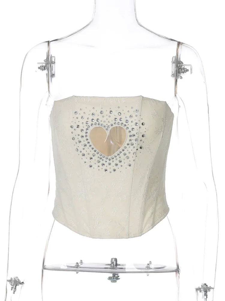 Diamond Glitter Sexy Crop Tops For Woman Fashion Off-shoulder Strapless Sleeveless Backless Skinny Club Tank Tops