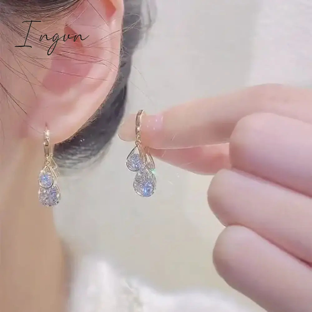 New Purple Crystal Flower Dangle Earrings For Women Girls Shining Zircon Love Heart Waterdrop Earring Wedding Luxury Jewelry
