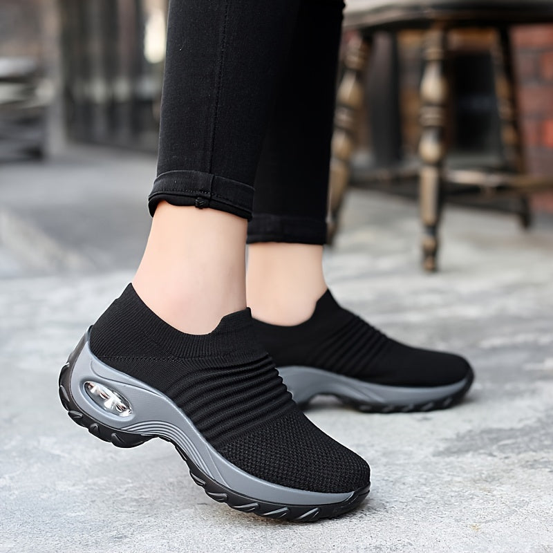 Trendy Air Cushion Mesh Breathable Outdoor Sneakers, Wear Resistance Non Slip Flying Woven Shoes, Casual Versatile Lightweight Sports Running Shoes