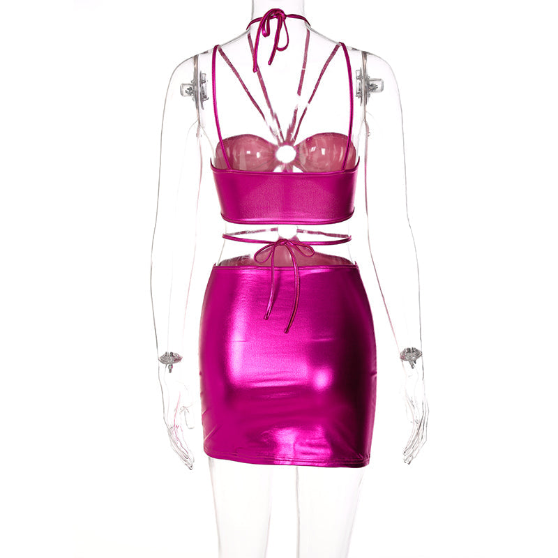 Voguable  Solid Sleeveless Bodycon Halter Hollow Out Sexy Mini Dress  Summer Women Fashion Streetwear Outfits Y2K