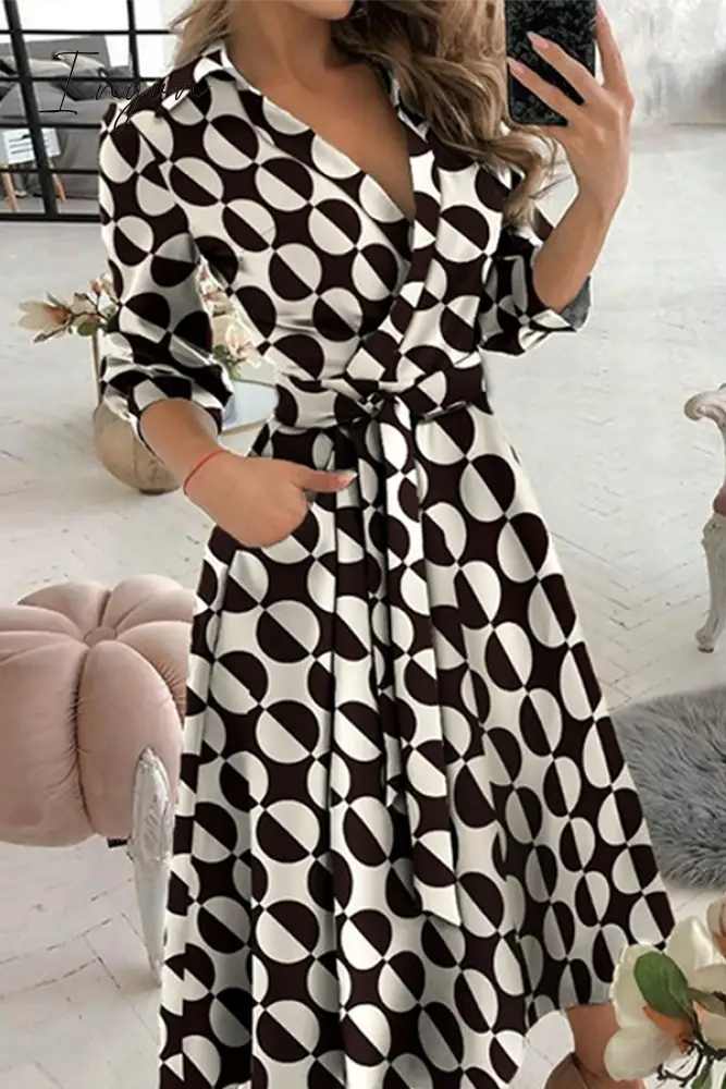 Ingvn - Fashion Elegant Print Solid Patchwork Frenulum V Neck A Line Dresses(10 Colors)