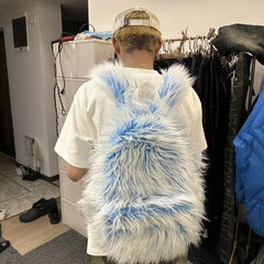 Ingvn  Y2k Fluffy Backpacks Color Contrast Winter Travel Bags Outdoor College Student Fashion School Bag Harajuku Faux Fur Backpack New