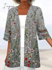 Ingvn - Women's Shirt Blouse Black Blue Green Graphic Floral Print Half Sleeve Casual Holiday Basic Square Neck Regular Floral S