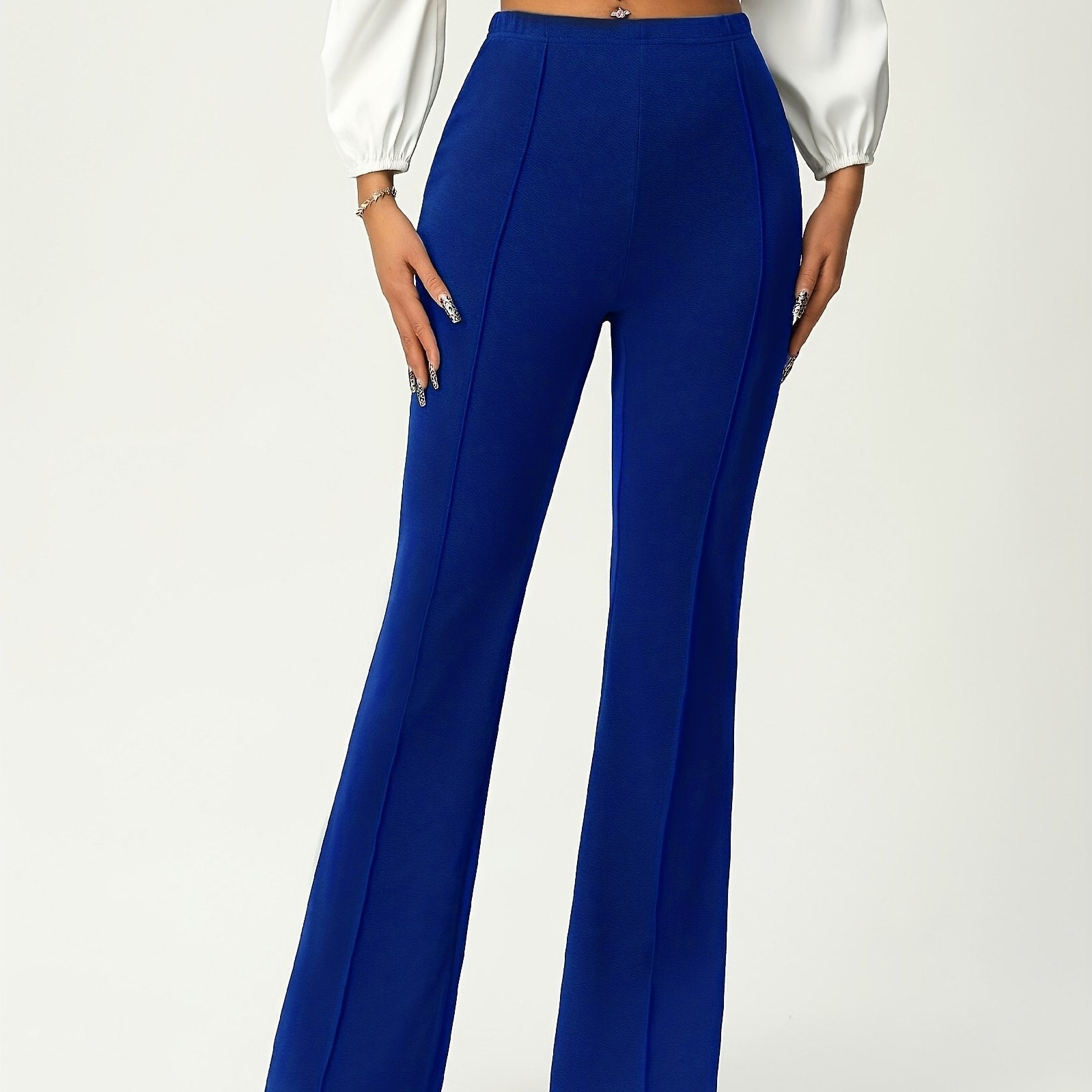 Elegant Women's High Waist Solid Flare Leg Pants for Work & Office, Stretchy and Comfortable