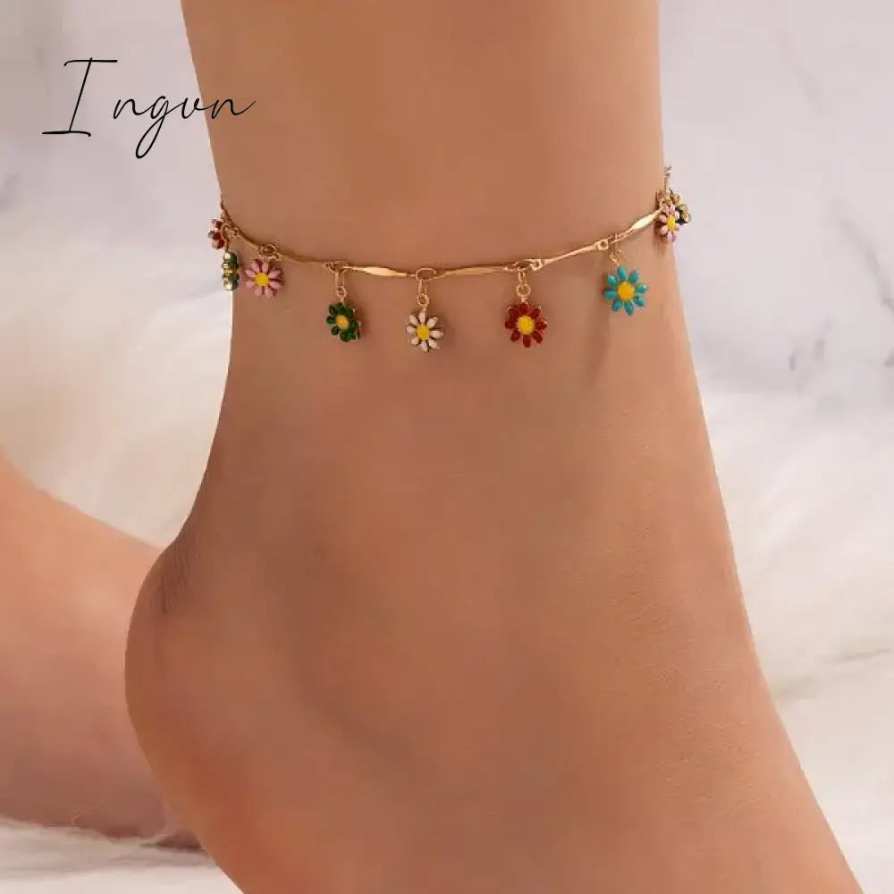 Bohemian Colorful Turkish Eyes Anklets for Women Butterfly Flower Zircon Shell Cat Ankle Bracelet Summer Beach Foot Leg Jewelry