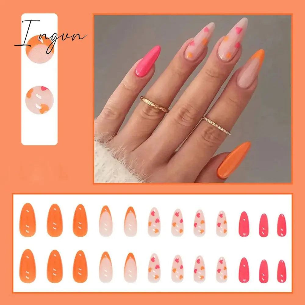 Simple French Wearable False Nails Almond Colorful Stripes Colorblock Design Manicure Fake Nails Line Full Cover Press On Nail