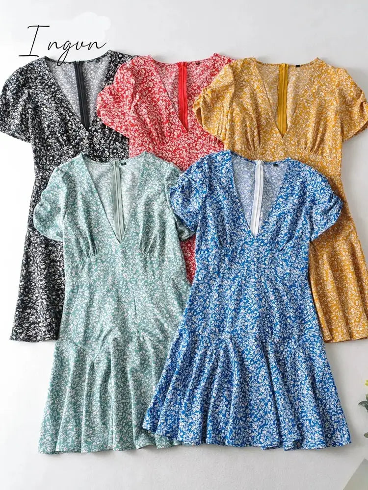 Ingvn - Fashion Foridol Blue Floral Print Summer Beach Dress Women Casual Holiday Short Sleeve Dress Boho Sundress Vestidos Fashion Clothes