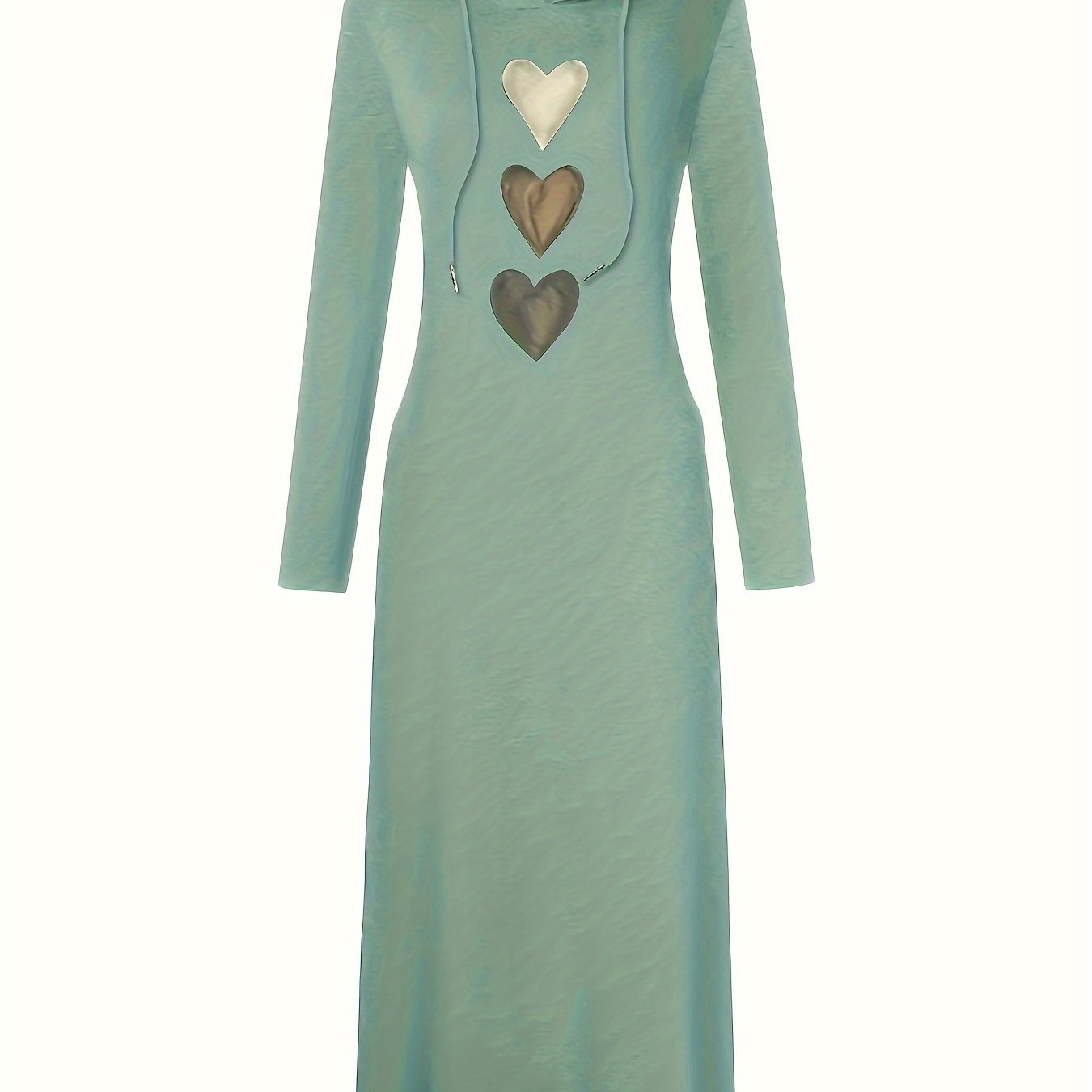 Chic Heart Print Drawstring Hooded Maxi Dress - Women's Casual Long Sleeve Fall & Winter Clothing - Soft, Cozy, and Versatile Fashion for Everyday Wear