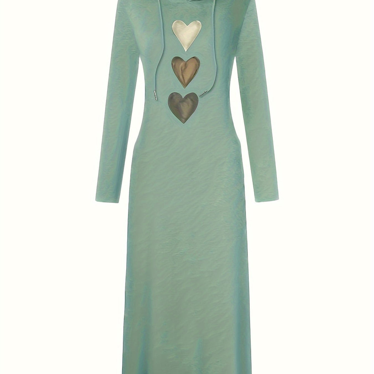 Chic Heart Print Drawstring Hooded Maxi Dress - Women's Casual Long Sleeve Fall & Winter Clothing - Soft, Cozy, and Versatile Fashion for Everyday Wear