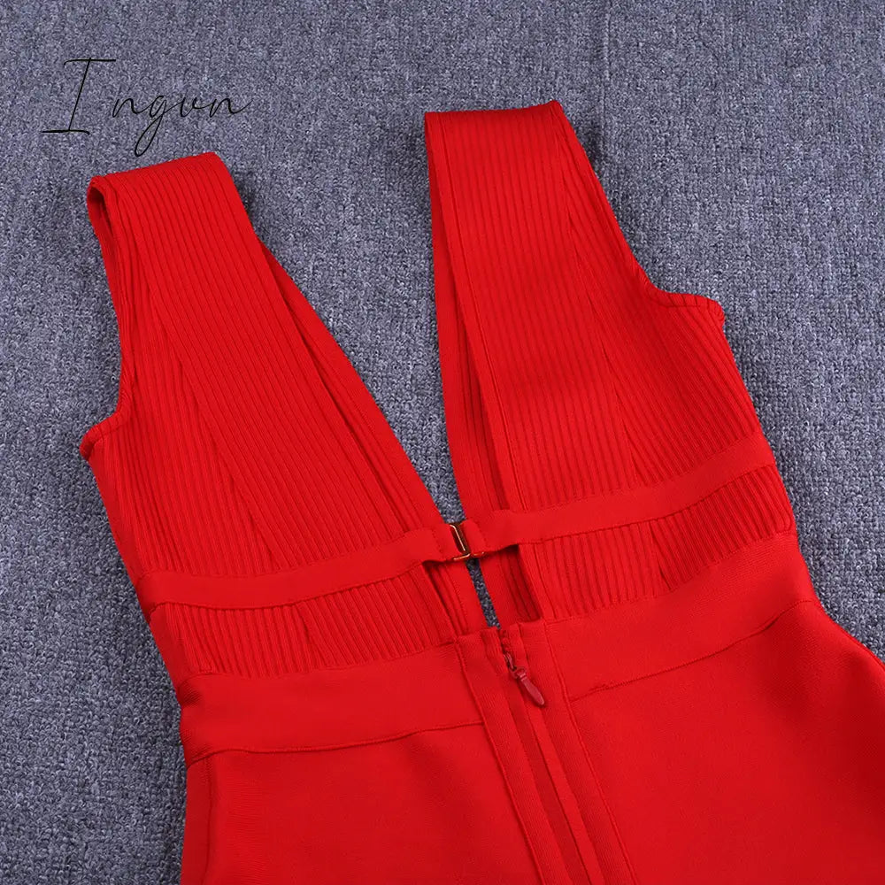 Ingvn - Dress for Women Summer Pink Bodycon Dress Sexy Cut Out Rayon White Black Red Club Party Dress Evening Outfits