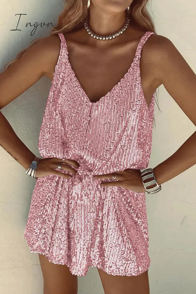 Ingvn - Sexy Solid Sequins V Neck Sling Dress Dresses