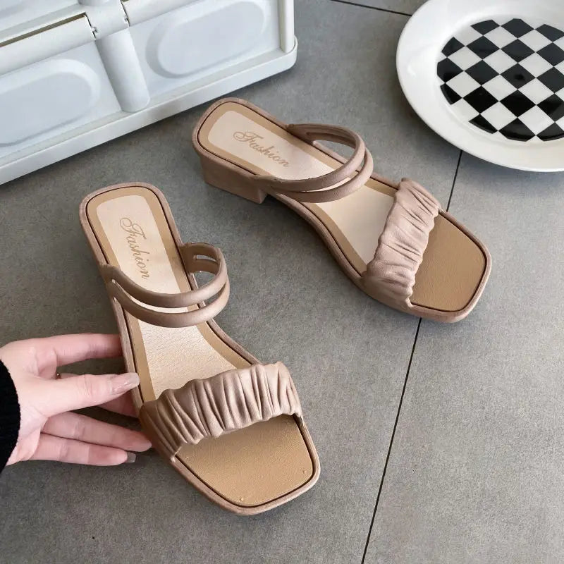 Woman Slippers With Heel Summer Open Toe Slides Outside Shoes For Women Wedge Job Sandals Stylish Waterproof Luxury B