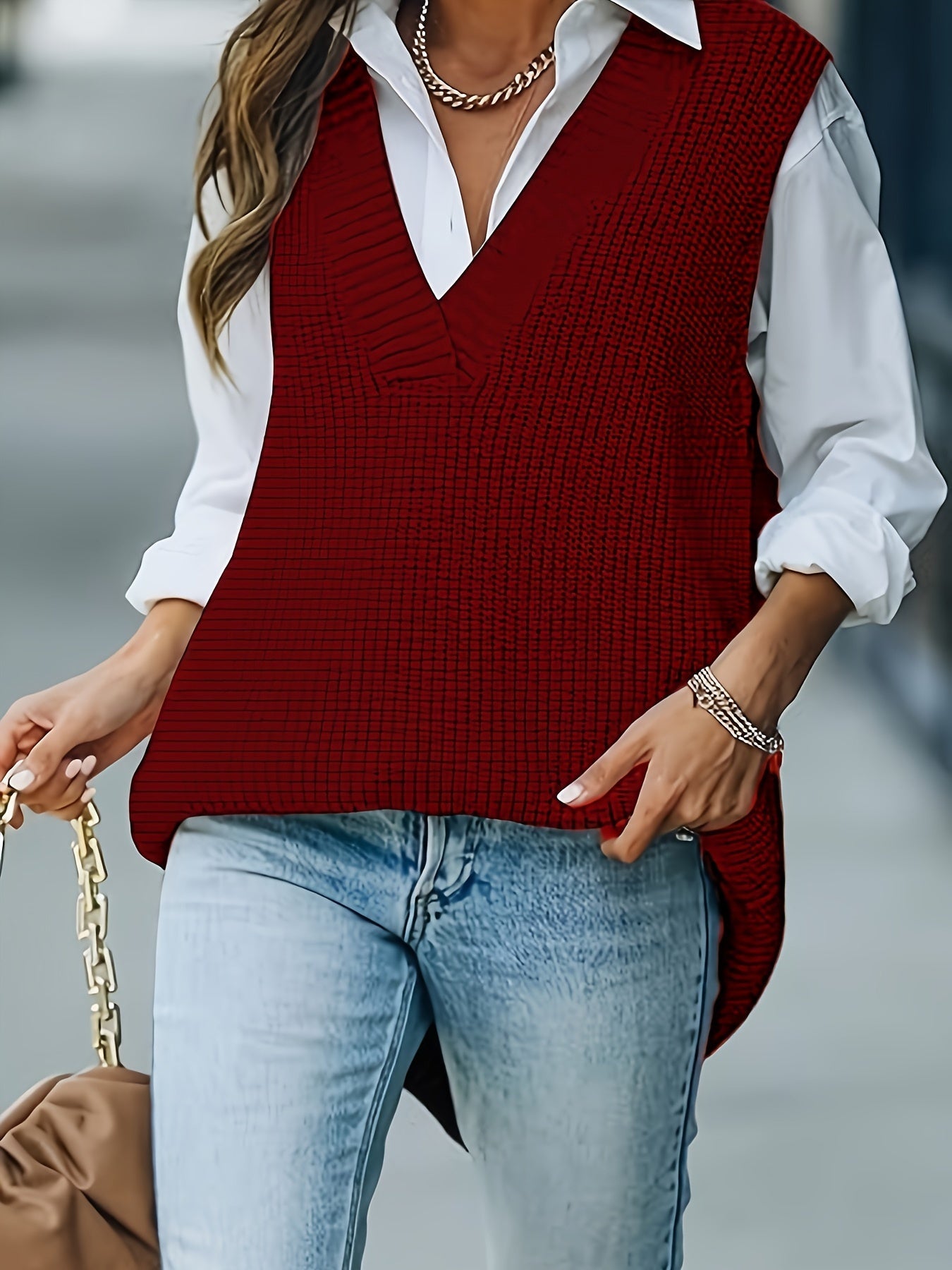 Cozy Plus Size Solid Knit V Neck Sleeveless Sweater Vest - Women Plus Size Clothing - Soft, Casual, Warm, and Stylish Top for Fall and Winter Seasons