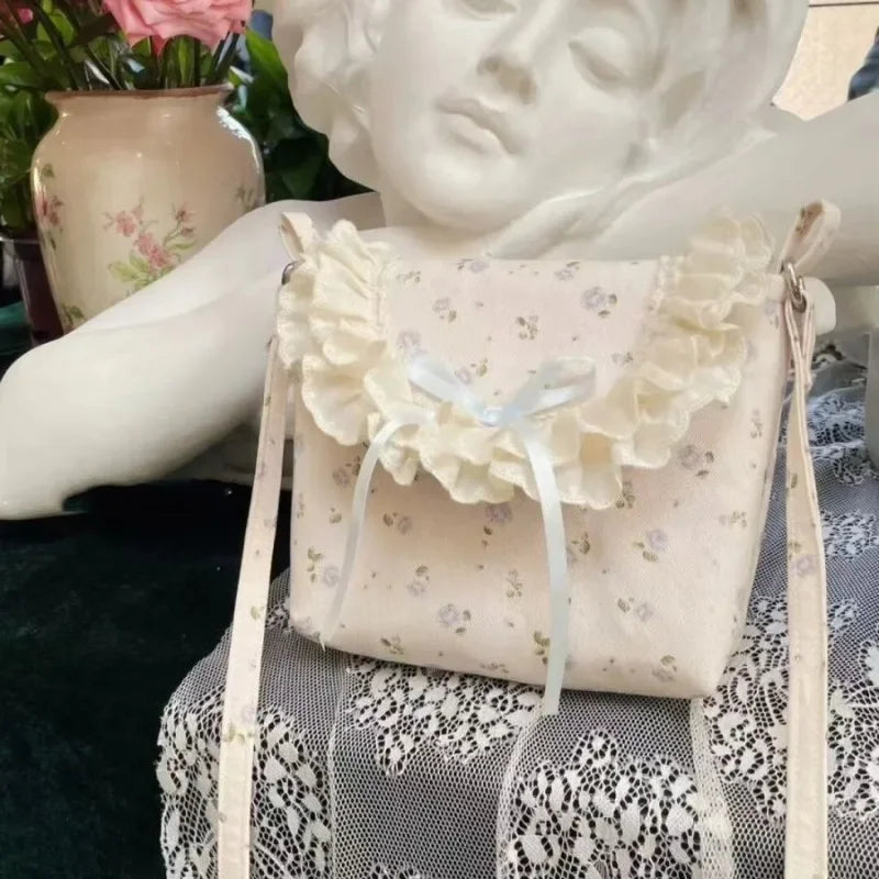 Ingvn  Sweet Cute Shoulder Bag for Women Canvas Flowers Elegant Fashion Crossbody Bag Small Casual Vintage Aesthetic New Handbag