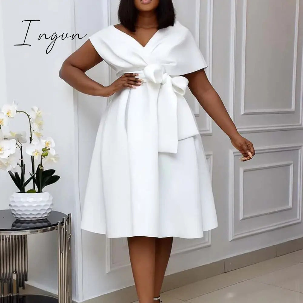 Ingvn - High Quality Women Dress Bow Elegant Wedding Party Dresses For Women Plus Size S-XXXL Women Clothing Adult Dress Vestidos