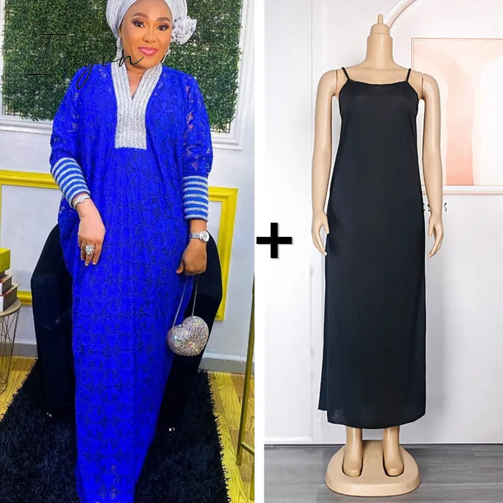 Ingvn - Elegant African Dresses for Women Muslim Fashion Boubou Abayas Robe Dashiki Ankara Lace Outfits Evening Gown Kaftan Maxi Dress
