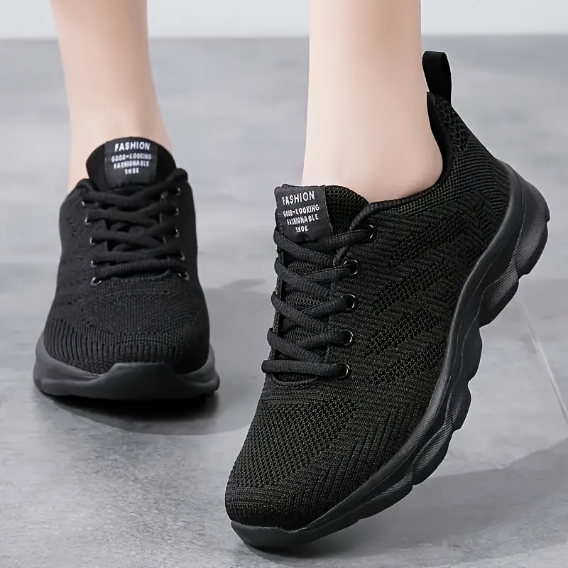 Women'S Solid Color Casual Sneakers, Breathable Athletic Shoes with Thick Sole, Low Top Lace-Up Walking Shoes, Fabric Upper, EVA Sole, Fabric Lining, All-Season Fashion Footwear