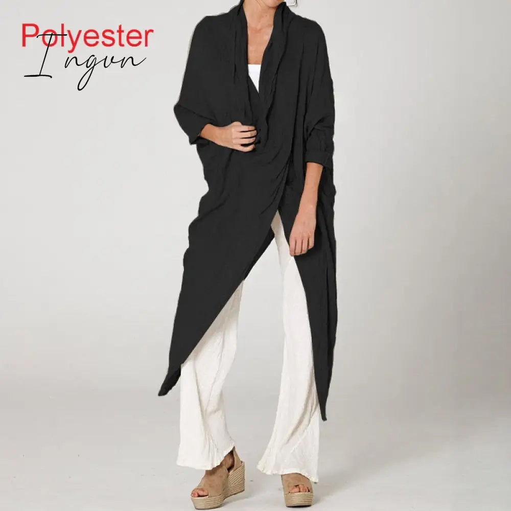 Ingvn - Women Tops Vintage Solid Blouses Summer Fashion Long Shirts Casual Cowl Neck Long Sleeve Asymmetrical Party Blusas