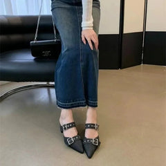 Mid Heels Women Slippers Pointed Toe Sexy Summer Chunky Sandals Fashion New Slingback Flip Flops Party Dress Mujer Slides