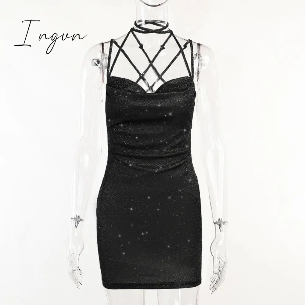 Ingvn - Women Sequin Sparkly U Neck Bodycon Mini Dress Summer Exotic Tight Elegant Party Evening Luxury Fashion Sexy Formal Dresses