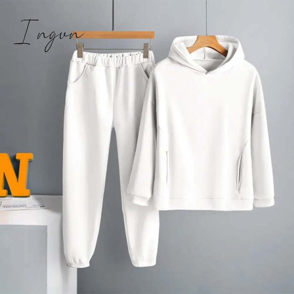 Ingvn - Two Piece Set Casual Fleece Tracksuit Women Winter Women's Sets Oversized Hooded Long Sleeve Hoodie Sport Pants Lady Suit