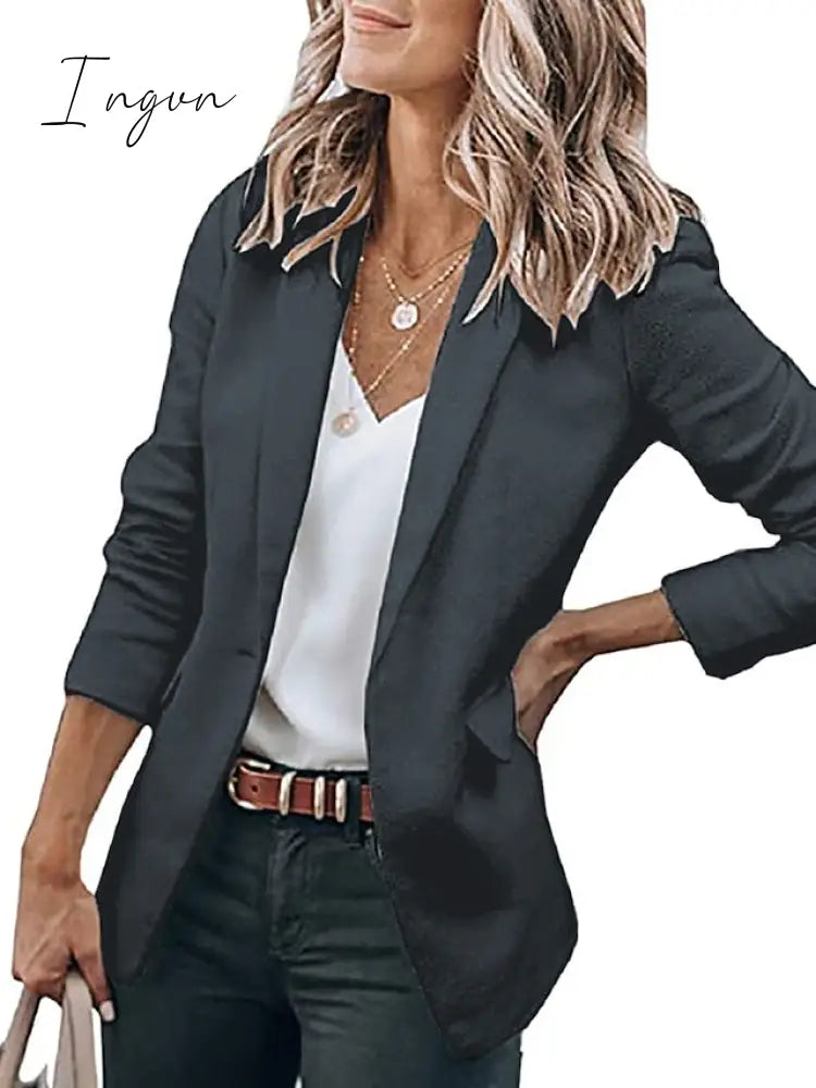 Ingvn - Women's Casual Blazers Clean Fit Fall Open Front Long Sleeve Work Office Jackets Coat claret Dark Grey White Black Blue Traditional / Classic Daily Buttoned Front Turndown Regular Fit S M L XL XXL
