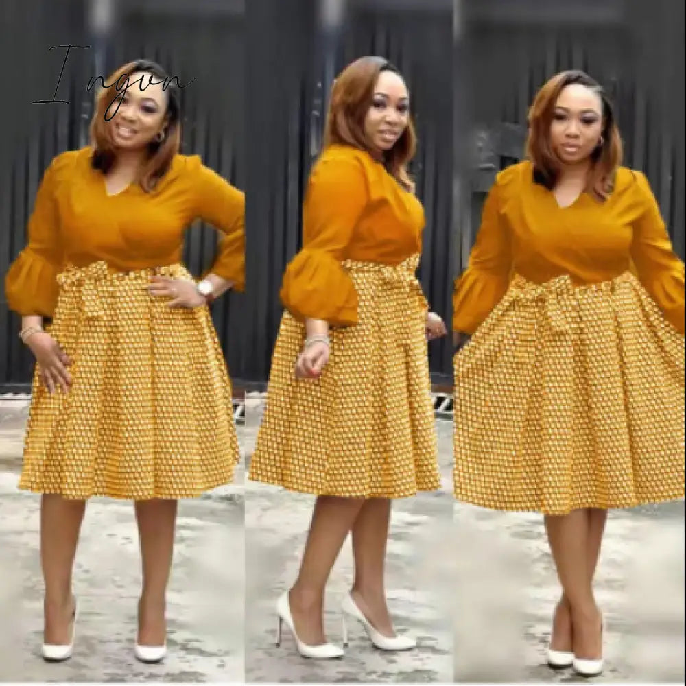 Ingvn - new summer elegent fashion style african women printing plus size polyester dress L-3XL
