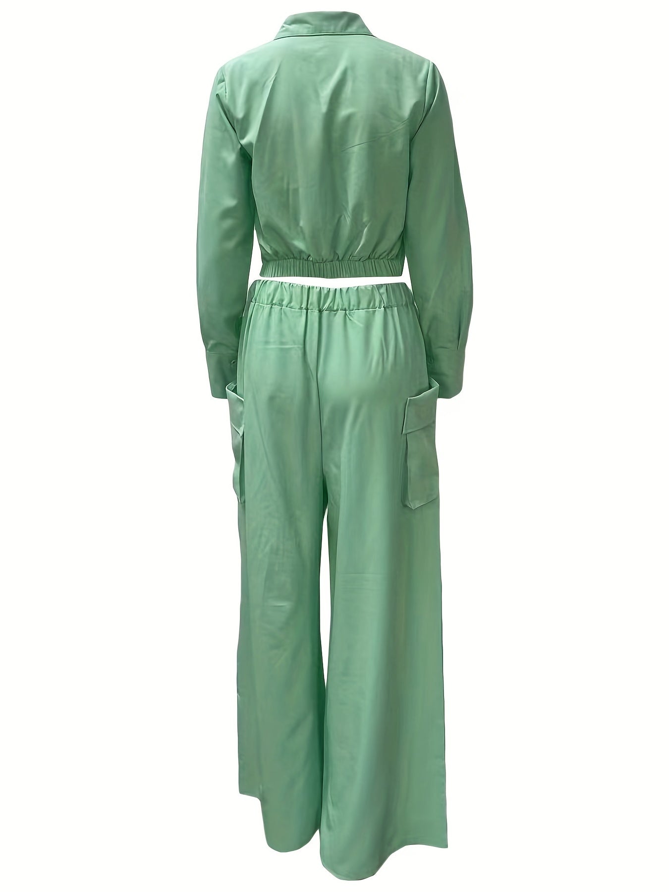 Two-piece Set, Long Sleeve Casual Matching Women's Clothing, Wide Leg Pants Outfits Blouse