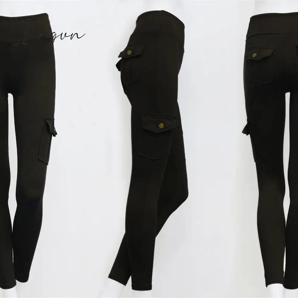 Ingvn - Women Slim Leggings High Waist Elastic Push Up Four Pockets Legging Female Workout Fitness Leggins Femme Casual New