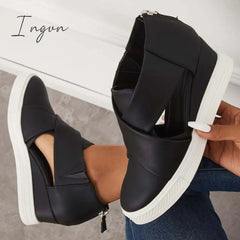 Ingvn - Casual Wedge Sneakers Platform Crisscross Cut Out Shoes