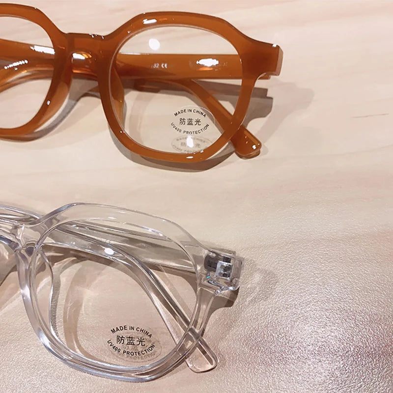 INGVN   Fashion Irregular Square Women Optical Glasses Frame Clear Anti Blue-Ray Lens Eyewear Vintage Men Wine Red Champagne Frame