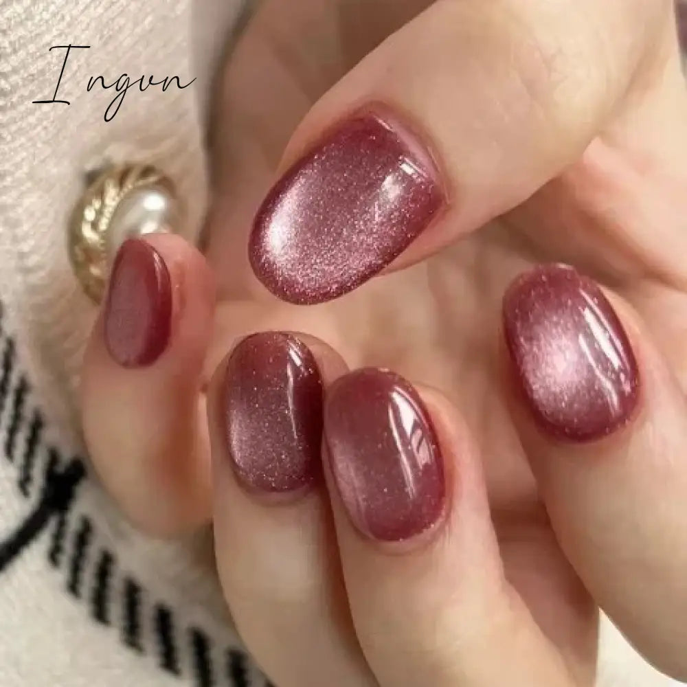24pcs Luxurious Glossy Oval Purple Glitter Nails Press-On False Nails Set Cat Eye Stick on Nails with Sky Design for Women/Girls
