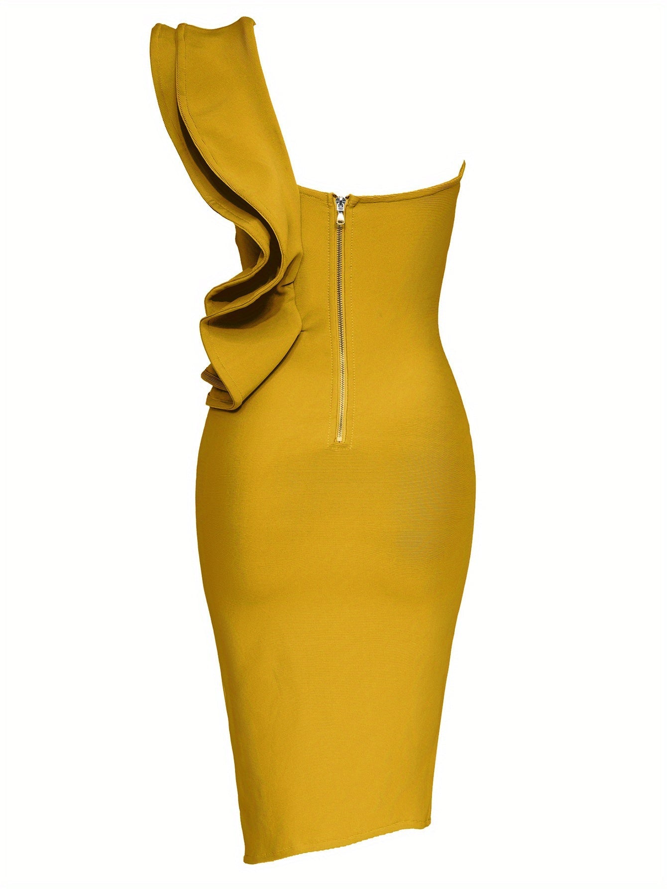 One Shoulder Ruffle Dress Side Split Bodycon Bandage Dress Wedding Guest Dress
