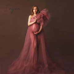 Ingvn - Elegant One Shoulder Tulle Maternity Dresses See Through Sexy Women Plus Size Tulle Maternity Dressing Gowns For Photography