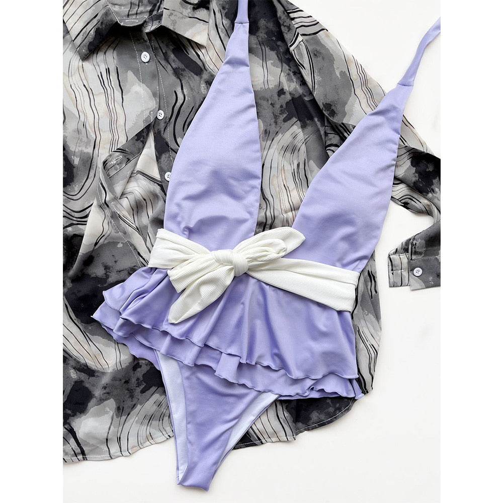 New Sexy One Piece Swimsuit Female Solid Women Swimwear Push Up Bathing Suits Bodysuits Beach wear Deep V-neck Monokini