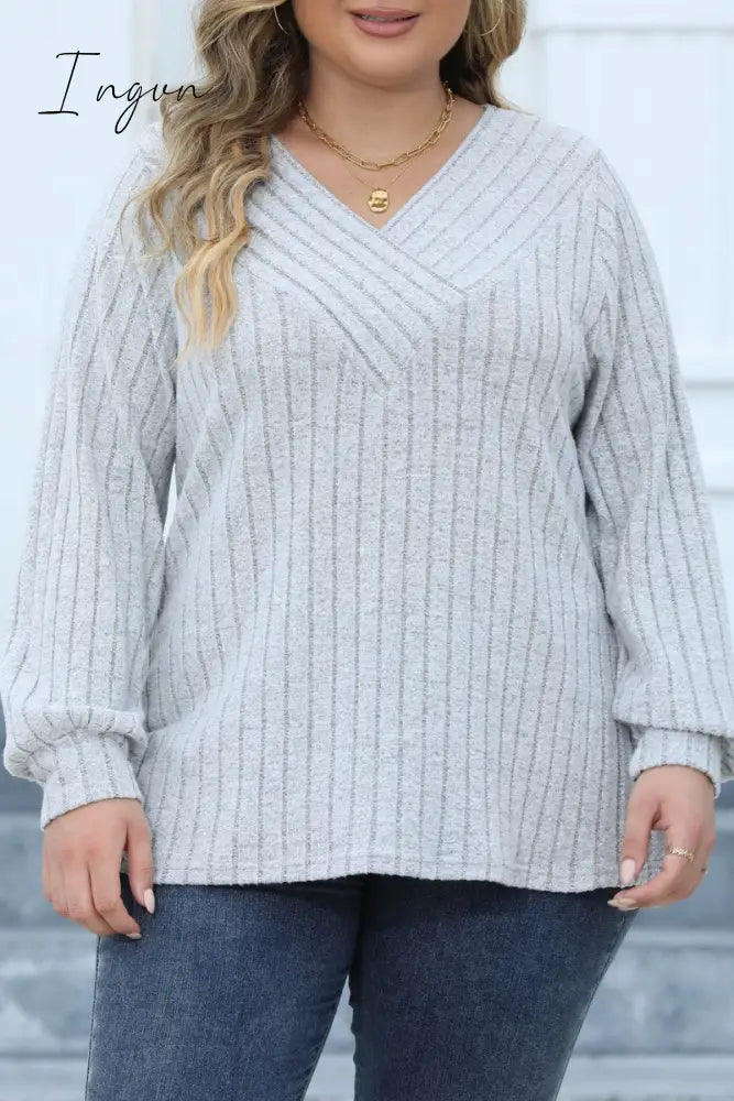 Ingvn - Casual Solid Patchwork V Neck Plus Size Tops