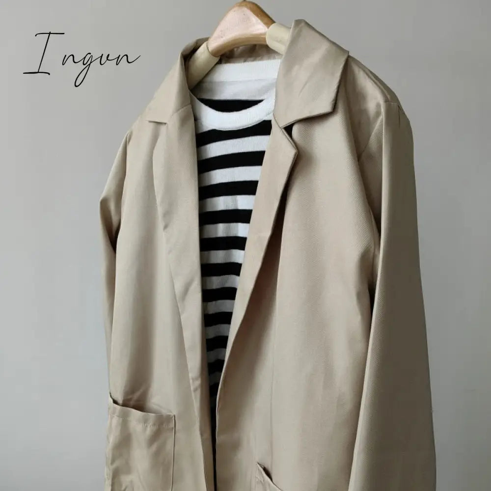 Ingvn - Fashion Korean Casual Women's Blazer Spring Autumn Long Blazer Women Suit Outwear Slim Coats Office Ladies Blazer Work Jacket
