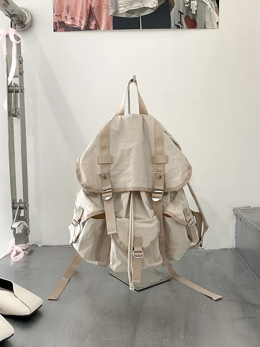 Ingvn  Preppy Style Flap Buckle Muti Pocket Nylon Women Backpack Niche Design College School Women Bags Travel Commuter Girls Backpack
