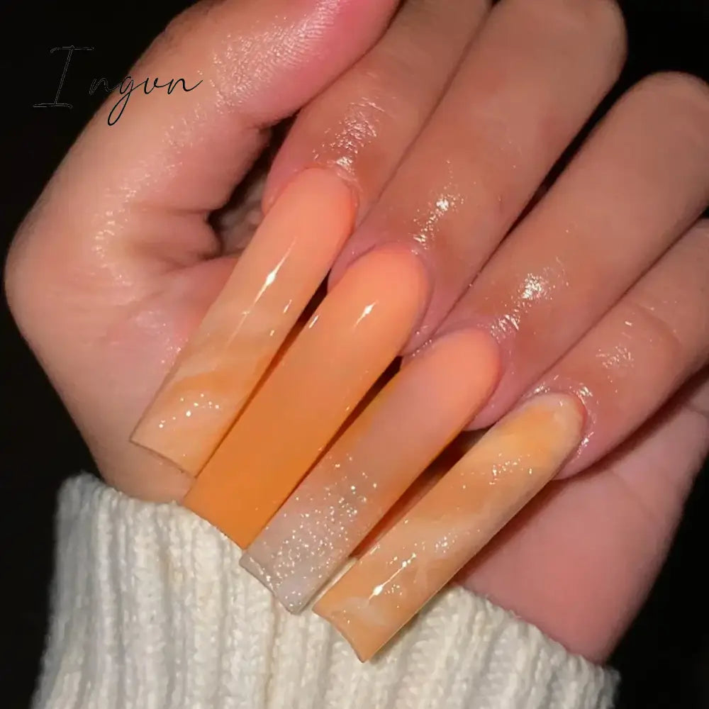 24pcs French rhinstones artifical nails with glue full cover false nails detachable coffin fake nail bling press on nails