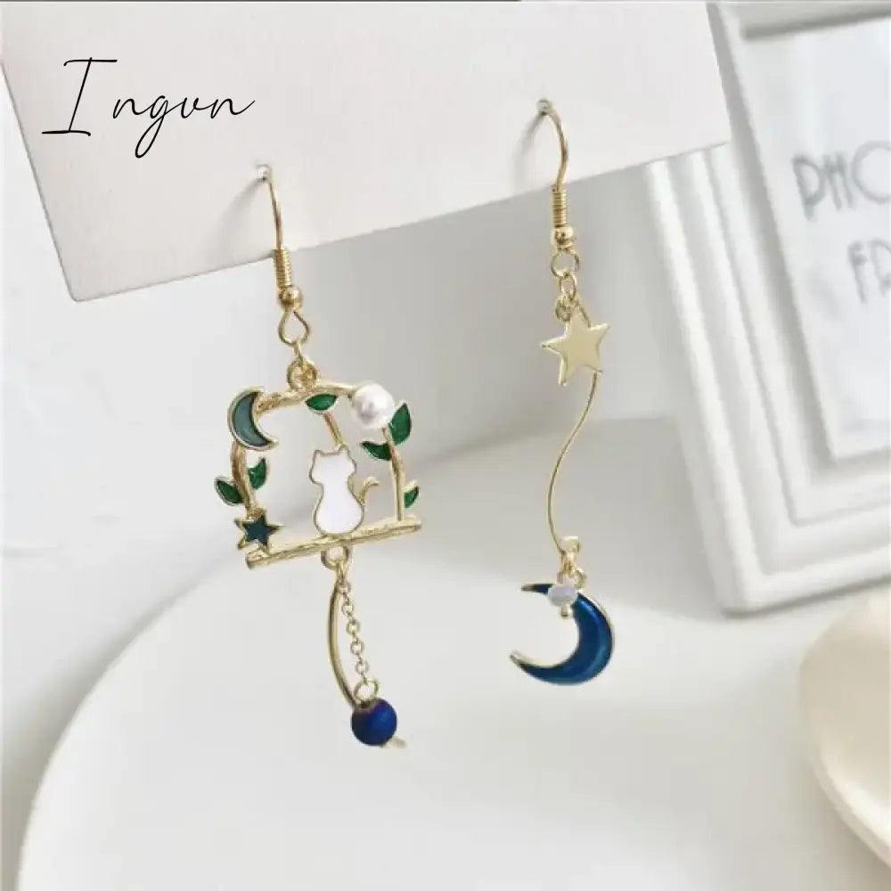 Korean New Light Luxury Zircon Moon Star Asymmetric Stud Earrings For Women Crystal Cloud Pearl Earring Girl Jewelry Gifts