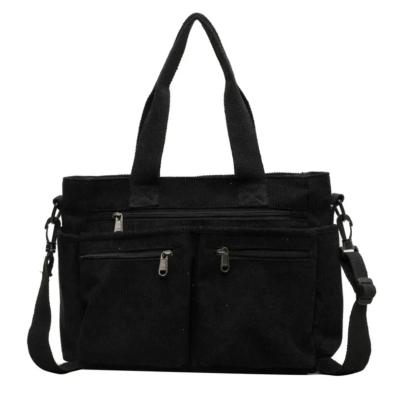 Ingvn  Large Capacity Corduroy Women Tote Bag Classic Korea Style Elegant Shoulder Bag Traveling Multilayer Thick Classy Crossbody Bag