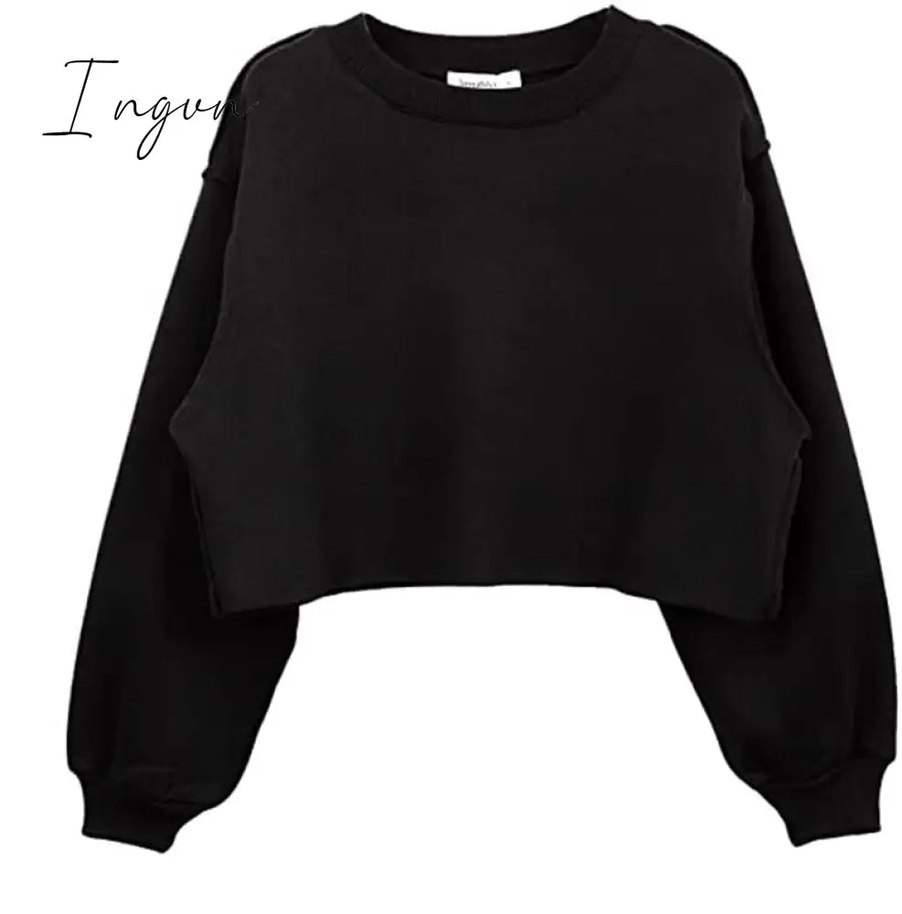 Ingvn - Thick Cotton Oversized Women Sweatshirt Hoodies Casual Loose Long Sleeve Harajuku Streetwear Crop Pullover Plus Size Ropa Mujer
