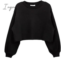 Ingvn - Thick Cotton Oversized Women Sweatshirt Hoodies Casual Loose Long Sleeve Harajuku Streetwear Crop Pullover Plus Size Ropa Mujer