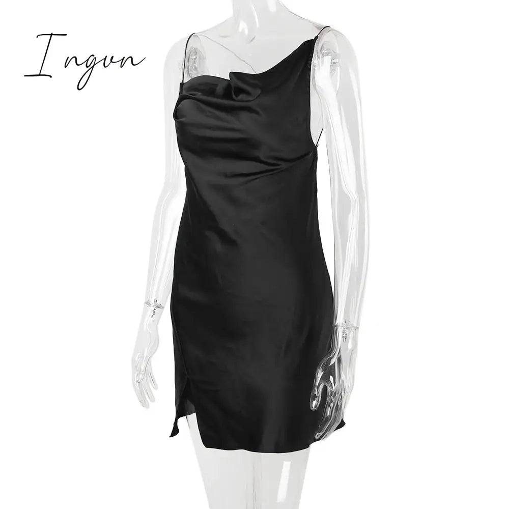 Ingvn - Satin Sexy Backless Slit Women Dress Green Spaghetti Strap Hollow Out Dresses Women Summer Skinny Fashion Party Clubwear